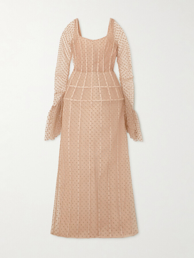 Sandra Mansour Euphoria Glittered Swiss-dot Tulle Maxi Dress - Neutrals