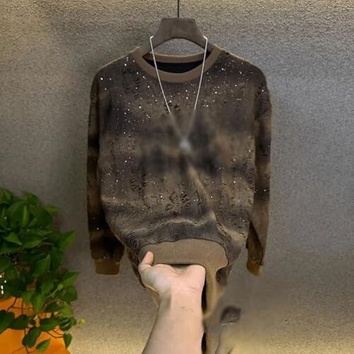 KLHZHMX Men Round Neck Top Casual Long-Sleeved Sweatshirt Brown XL