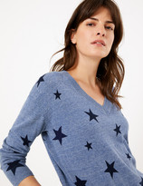 Thumbnail for your product : Marks and Spencer Pure Cotton Star Print V-Neck Jumper