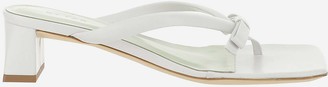Bzees White Leather Mid Heel Thong Sandals