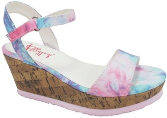 Little Girls Low Wedge Espadrille Woven Heels Floral Print Dress Shoes Sandals