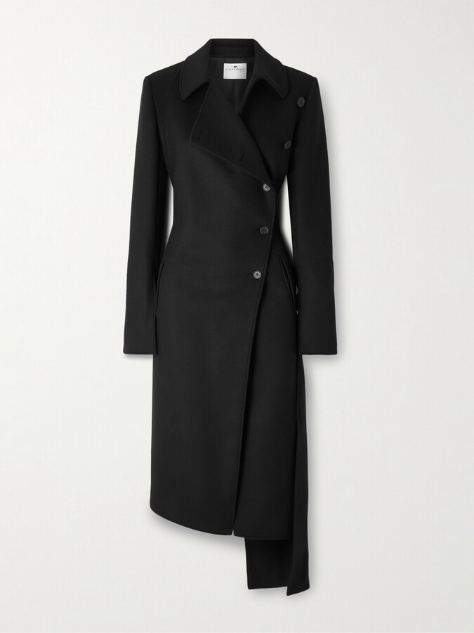 Courreges Double-breasted Asymmetric Wool And Silk-blend Coat - Black