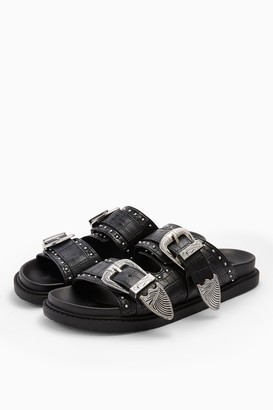 Topshop WIDE FIT PERU Black Footbed Sandals - ShopStyle