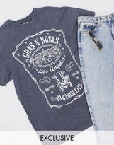 Thumbnail for your product : Reclaimed Vintage inspired t-shirt with Guns and Roses print in washed charcoal