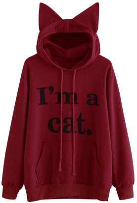 YANG-YI Womens Cat Long Sleeve Hoodie Sweatshirt Hooded Pullover Blouse Tops (2XL, )