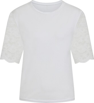 Sophie Cameron Davies White Cotton Lace Sleeve T-Shirt