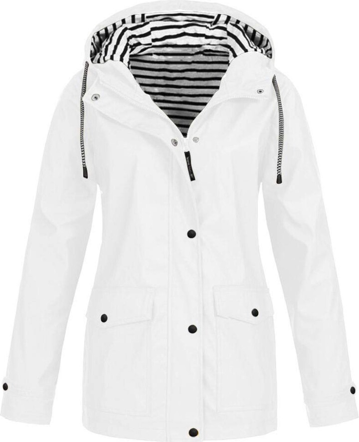 white hooded rain jacket