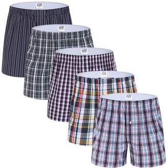 Trunks SLJ Men's Woven Boxer Shorts,5 Pack Tartan Assorted Underwear