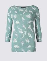 Thumbnail for your product : M&S Collection Pure Cotton Floral Print 3/4 Sleeve T-Shirt
