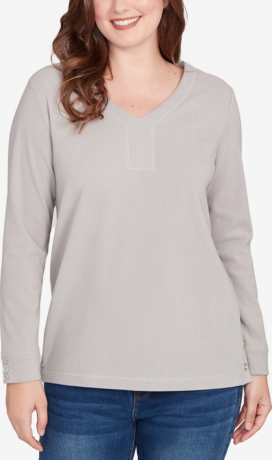 Ruby Rd. Petite Luxe Rib V-Neck Button Accent Knit Top