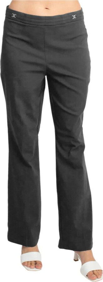TRUEDAMES Banded Waist Pull On Straight Cut Solid Hardware Detail Stretch Rayon Pants