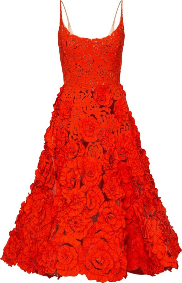 Oscar de la Renta Rosette Embroidered Midi Dress ShopStyle