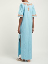 Thumbnail for your product : Muzungu Sisters - Lotus Floral-embroidered Cotton-blend Kaftan - Blue Multi