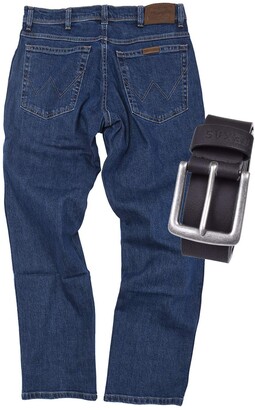 Regular Fit Wrangler Men's Stretch Jeans with Texas Belt - Blue - W36 -  ShopStyle