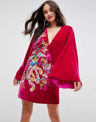 ASOS Embroidered Velvet Kimono Mini Dress