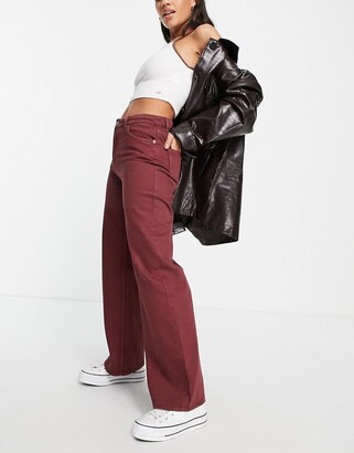Monki Yoko cotton wide leg jeans in berry - RED