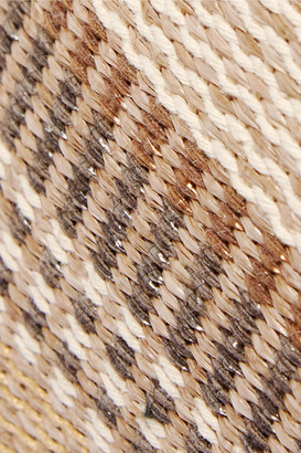 AERIN Textured Leather-trimmed Striped Straw Pouch - Beige