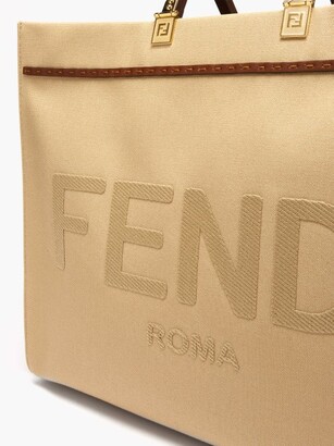 Fendi Sunshine Logo-embroidered Canvas Tote Bag - Dark Beige