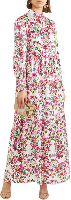 Seren London Bunny Gathered Floral-print Silk-satin Maxi Dress