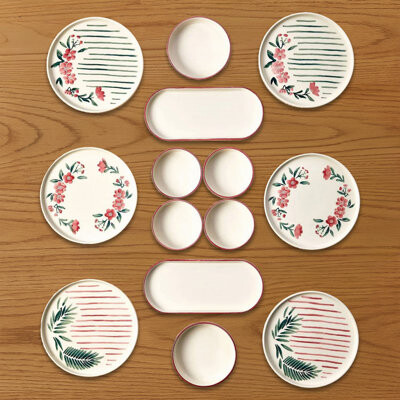 Red Barrel Studio 14 Pieces 100% Ceramic Floral Round & Oval Breakfast Set