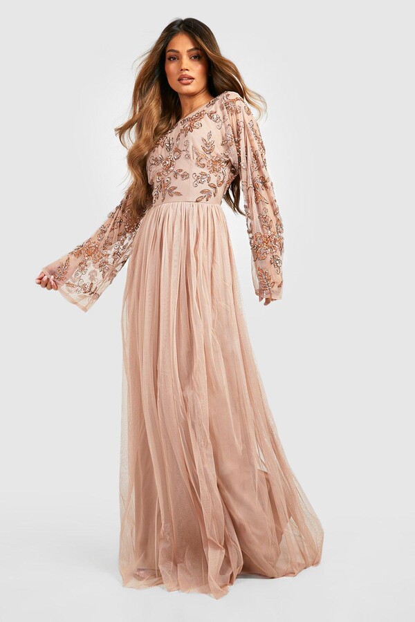 Boohoo Bridesmaid Hand Embellished Long Sleeve Maxi Dress