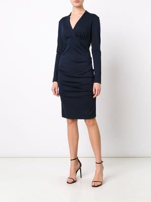 Nicole Miller V-neck fitted dress - women - Polyester/Spandex/Elastane/Viscose - M
