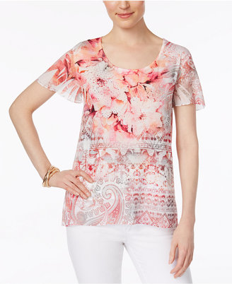 JM Collection Floral-Print Studded Top, Created for Macy's