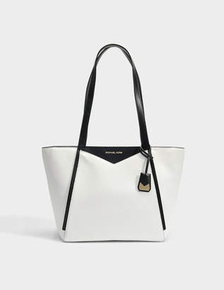 MICHAEL Michael Kors Small Top Zip Tote Bag in Optic White and Black Soft Venus Leather