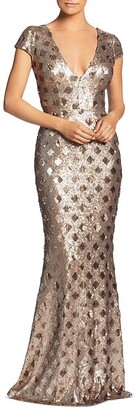 Dress the Population Women's LINA Cap Sleeve Plunging Sequin Mermaid Gown -  ShopStyle