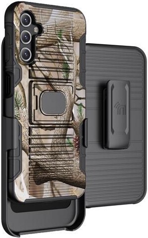 Nakedcellphone Camo Tree Real Woods Case and Belt Clip Holster for Samsung Galaxy A14 5G Phone