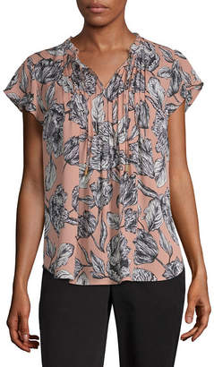 liz claiborne womens split crew neck short sleeve blouse