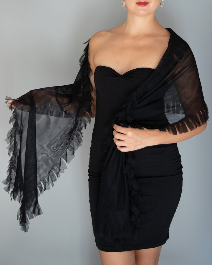 Black Tulle Stole Shawl Wrap Shrug Wedding Dress, 200 cm X 48, Soft Easy To Adjust Any Style