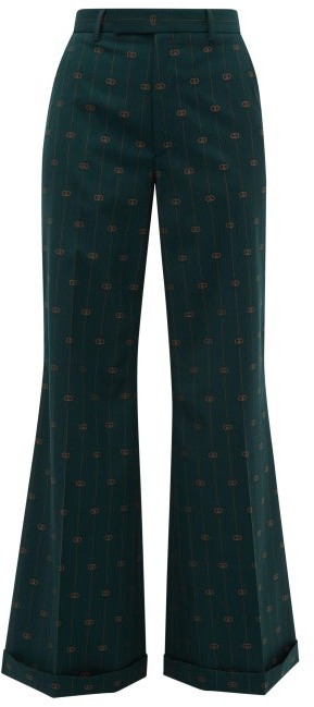 green flared trousers