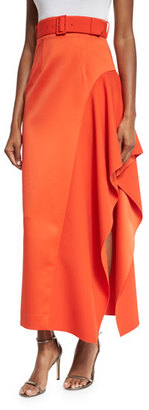 SOLACE London Kaya Draped Satin Skirt, Red-Orange