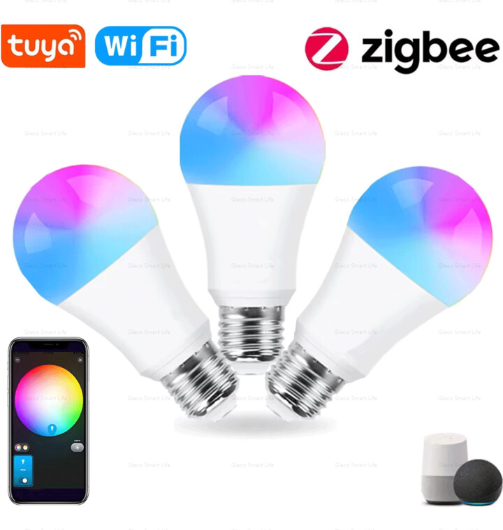 Gleco 18W 15W Zigbee 3.0 Led Light bulb RGB+WW+CW E27 Tuya Wifi Smart Home Led Lamp Compatible With Alexa Amazon Google Assistant