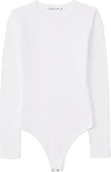 Abercrombie & Fitch Long Sleeve Cotton Seamless Crew Neck Bodysuit  (Brilliant White) Women's Clothing - ShopStyle Tops