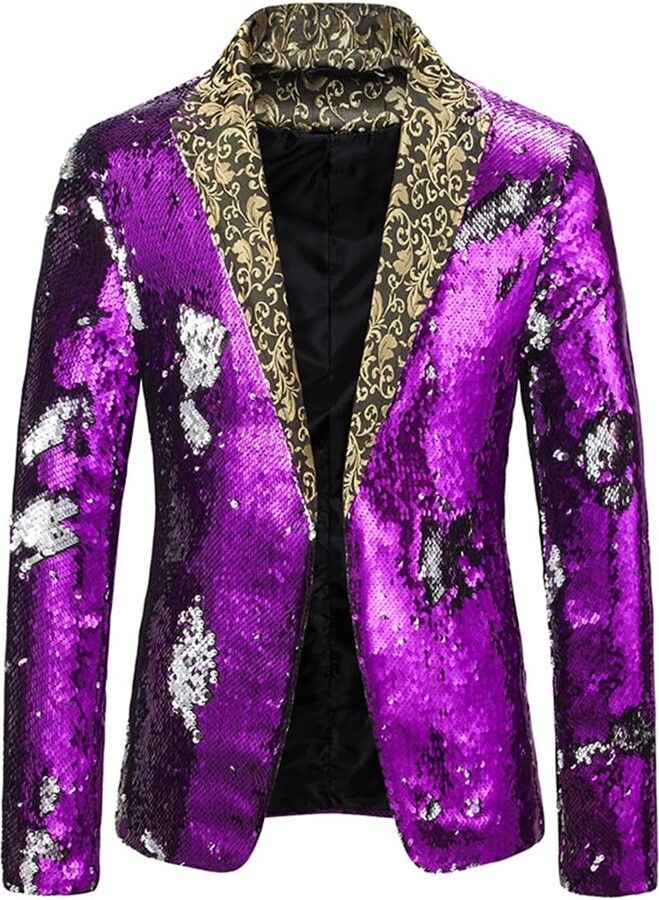 Prom Suits Purple Sequin Blazer Mens Purple Sequin Lapel Three
