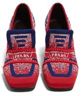 Thumbnail for your product : Prada Block-heel Logo-jacquard Loafers - Womens - Red