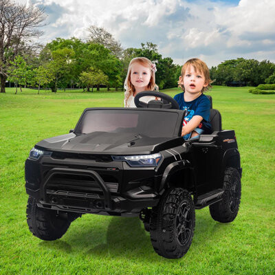 babevy 24V Kids Ride on Truck 2 Seater Electric Toy Car for Toddlers with Parent Remote Control, LED Lights & Music, Battery Display & Storage Trunk, for Boy