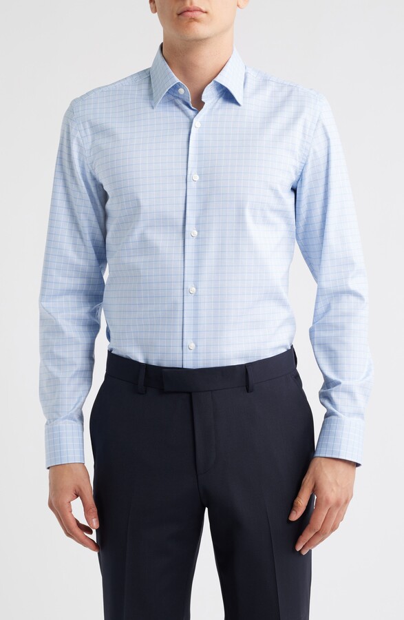 HUGO BOSS Hank Kent Slim Fit Plaid Stretch Cotton Dress Shirt