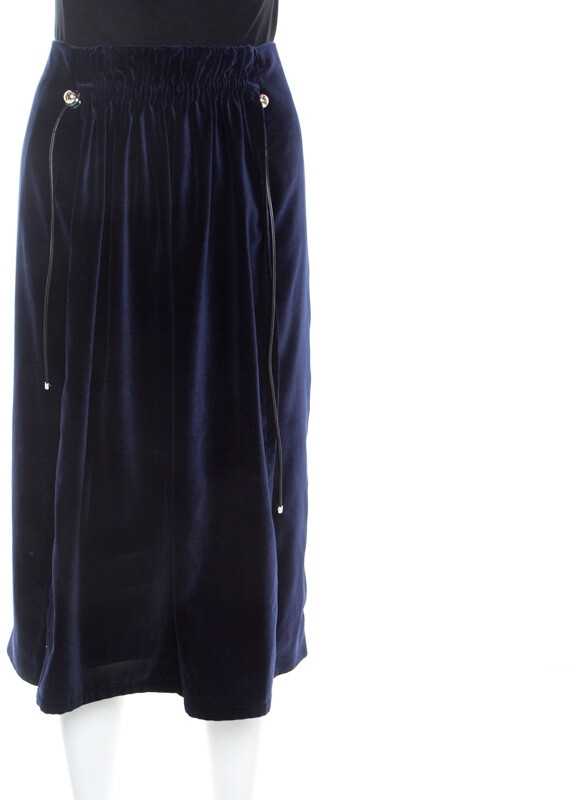 Carven Astral Blue Velvet Coulisse Pleated Skirt L