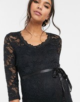 Thumbnail for your product : Mama Licious Mamalicious Maternity lace midi dress with waist detail in black