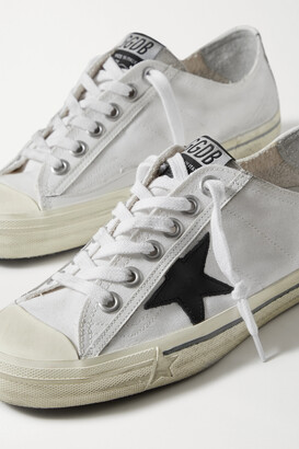 Golden Goose V-star Leather-trimmed Distressed Canvas Sneakers - White -  ShopStyle Trainers & Athletic Shoes