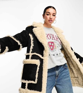 Asos design hero longline aviator coat in black Clearance