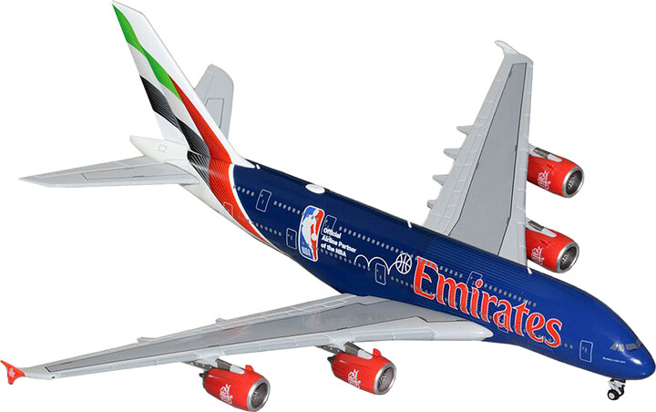 Airbus A380-800 Commercial Aircraft "Emirates Airlines - Official NBA Partner" (A6-EOD) Dark Blue with Striped Tail 1/400 Diecast Model Airplane by GeminiJets