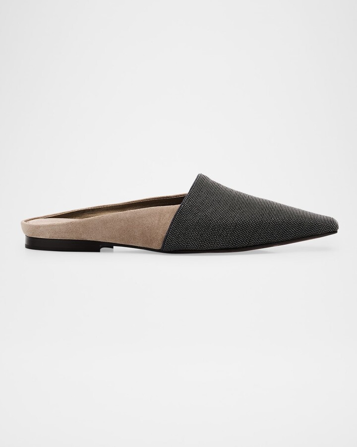 Brunello Cucinelli Monili Suede Ballerina Mules