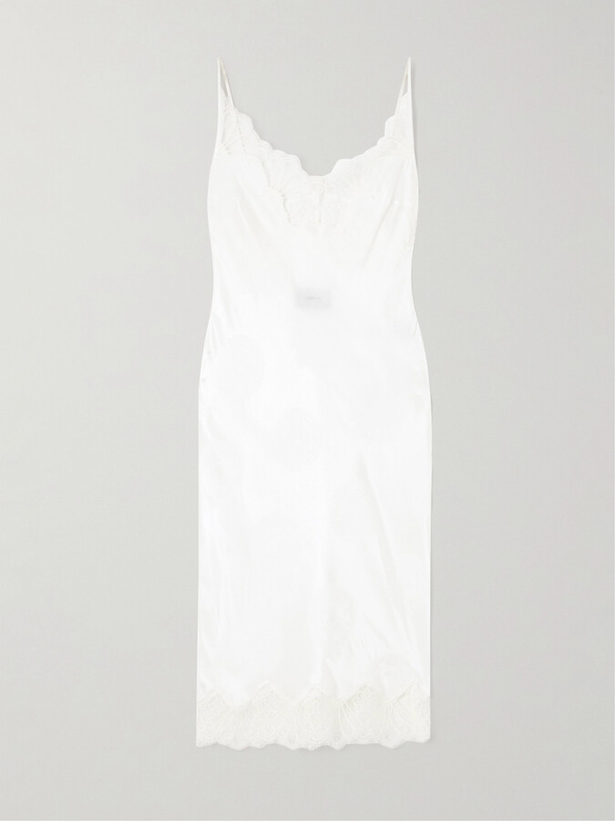 Coperni Printed Lace-trimmed Satin-jacquard Midi Dress - White