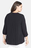 Thumbnail for your product : Sejour Colorblock Mixed Media Roll Sleeve Top (Plus Size)