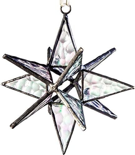 J Devlin ORN 252 Clear Iridized Glass Moravian Star Ornament or Window Ornament Dimensional Star Christmas Ornament 4 1/2 x 4 1/2