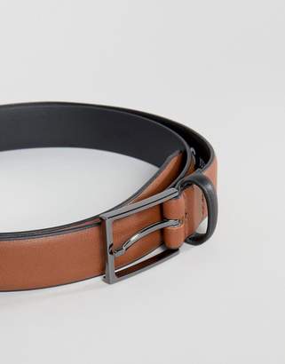 ASOS DESIGN PLUS Smart Slim Belt In Tan Faux Leather And Black Contrast Keeper